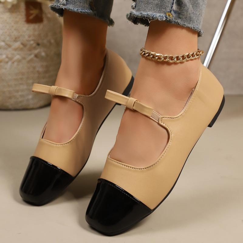 Color-blocked Bow Beanie Shoes 2025 Autumn New Flat Plus Size Comfortable Single Shoe Women