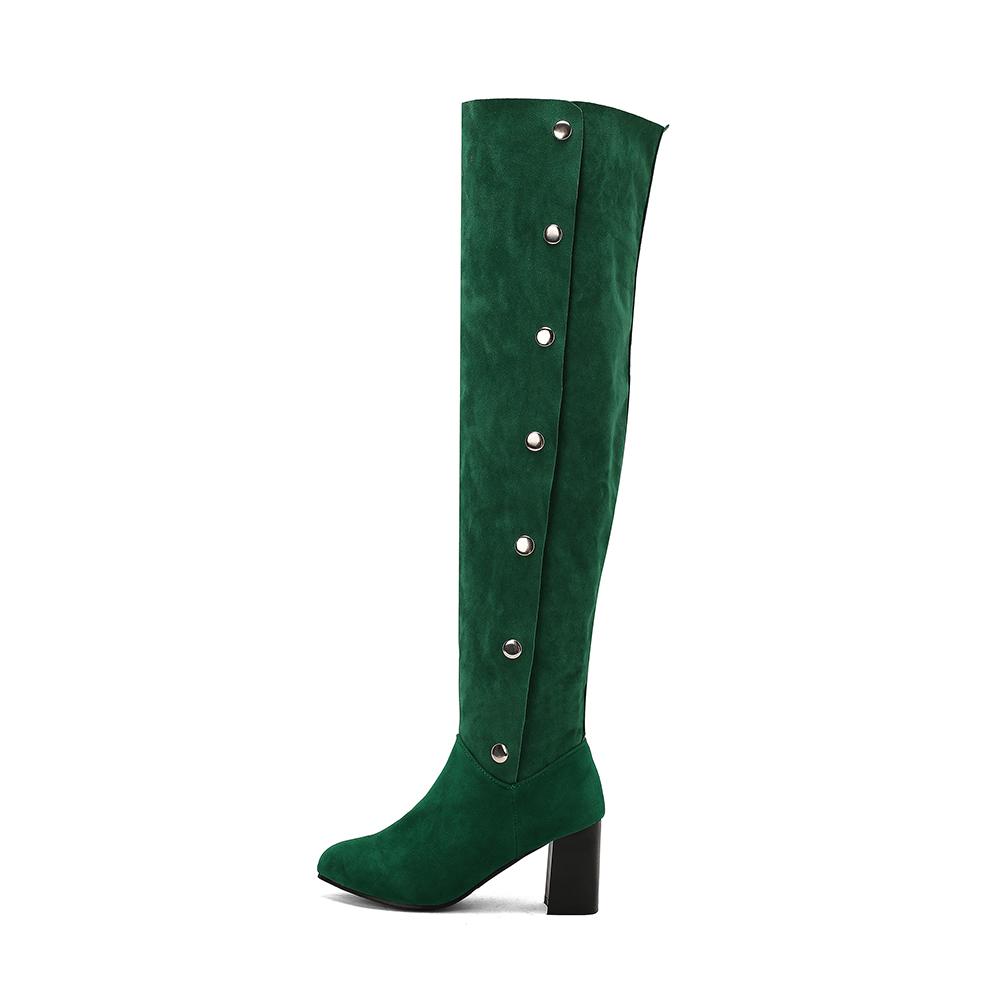 Khaki Black Women Over the Knee High Boots High Block Heel Big Size 50