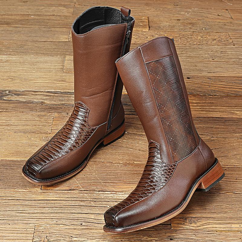 Fashion High Top Shoes New Fashion Mens Four Seasons Ankle Boots Leisure Thick Soled Casual Mid-Calf Boots Street Style Man Cowboy Shoes