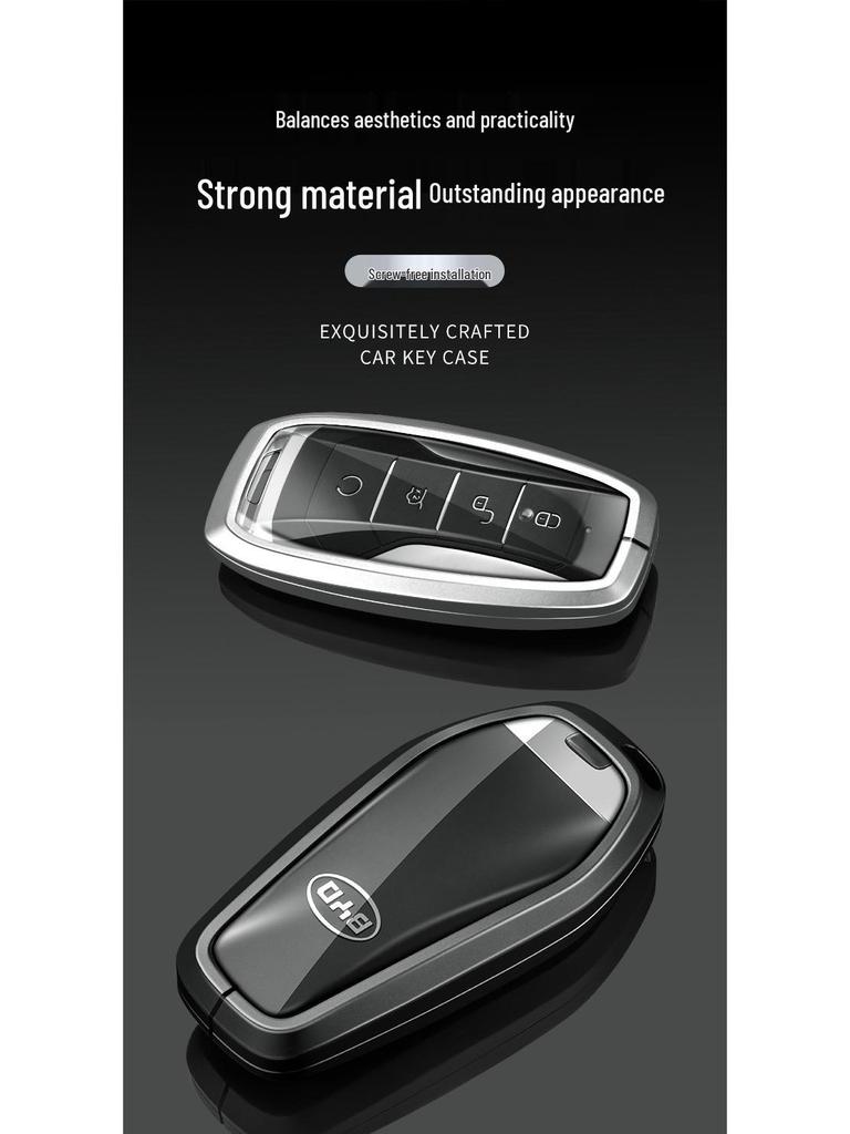 BYD Yuan Pro/Plus Car Key Cover - Genuine Leather Protective Shell with Metal Keychain