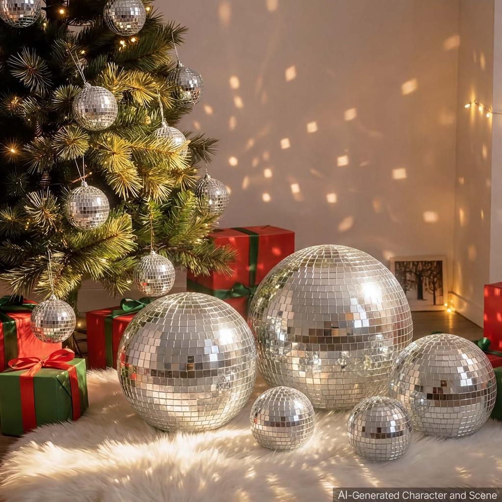 VEVOR Mirror Disco Ball 80/100/150/200/300 mm 17-Pack with Hanging Ring, for Party Home Decoration Stage Props DJ Dance Club, 2 Mirror Tile Sizes