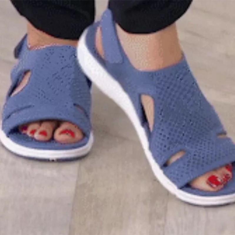Foreign Trade Europe and the United States Summer New Women's Shoes Flying Woven Flat Bottom Breathable Solid Color Beach Shoes Lightweight Large S