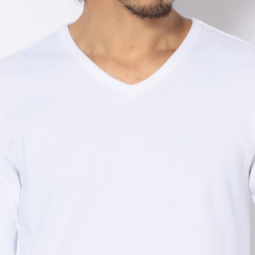 Avirex Daily Mini Waffle Size Long Mini Waffle V-Neck Tee, Men's, Small, 6163584, White, Sleeve, T-Shirt