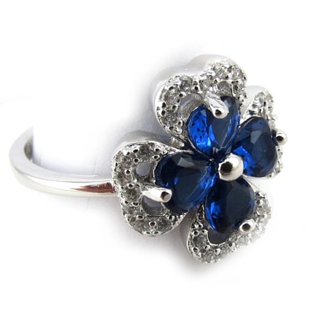 Silver Ring 'Clover' Silver White Sapphire (rhodium) - 13x13 Mm