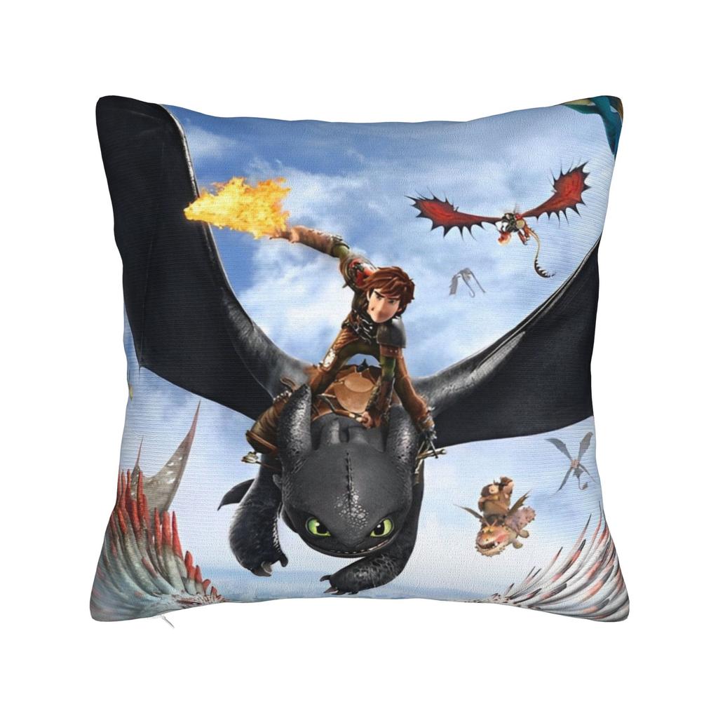 HTTYD Ohnezahn Quadratische Kissenhülle Kissenbezüge Fantastisch Polyester Dekor Sofakissenhülle für Wohnzimmer 40x40cm