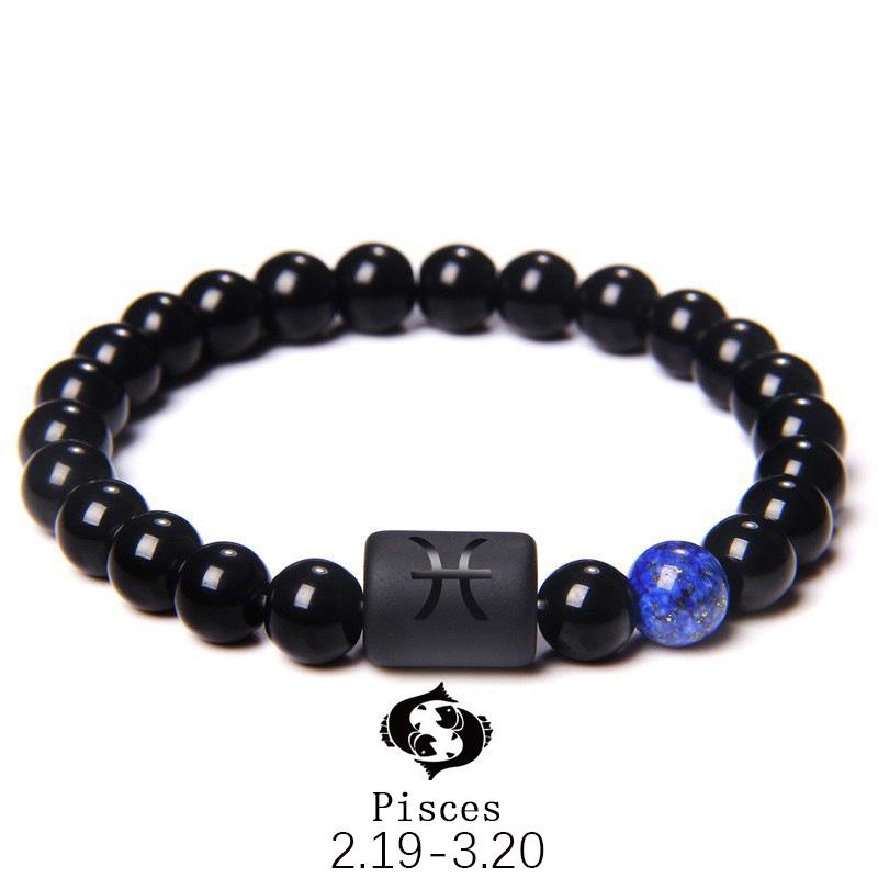 Fashion Jewelry Charm Unisex Black Stone Beads 12 Zodiac Signs Constelation Couple Bracelet
