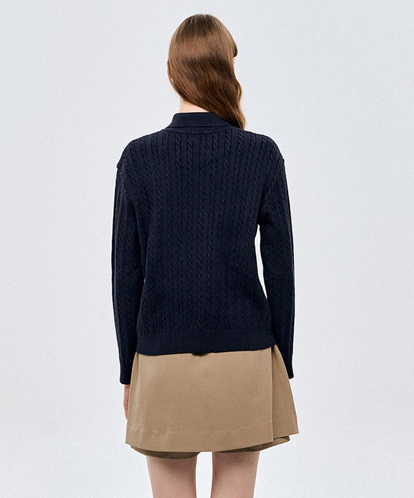 LESONNET Duke Cable Knit Pullover Navy