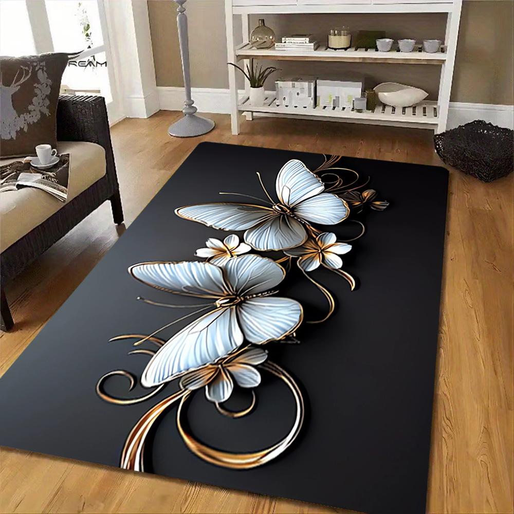 Butterfly Garden Wall Mural Decoration,Carpet,Living Room,Bedroom, Non-slip,Square rug