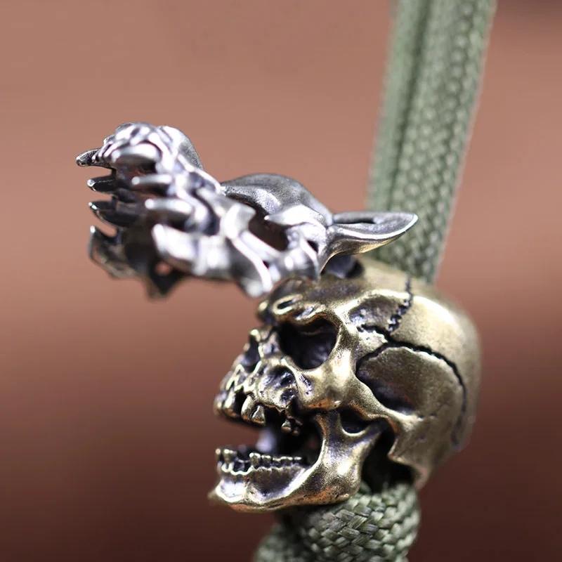 Openable Wolf Face Mask Skeleton Head Brass Knife Beads Outdoor DIY Paracord Woven Lanyard Pendants Accessories