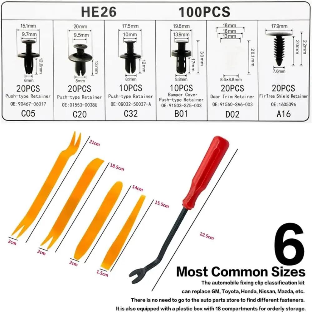 100PCS Universal Bumper Retaining Clip, Automotive Plastic Fastener Push Retainer Kit, Automotive Boxed Buckle Combination Kit