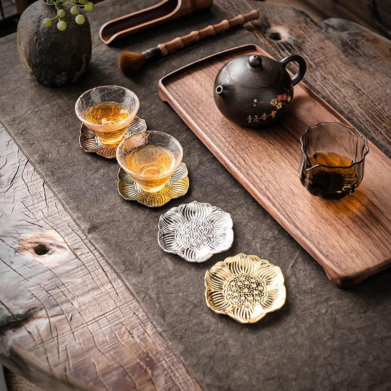 Japanese Style Tea Trays Retro Copper Anti Scalding Cup Holder Mat Pad Kung Fu Teaset Coffee Coaster Tea Ceremony Accessories