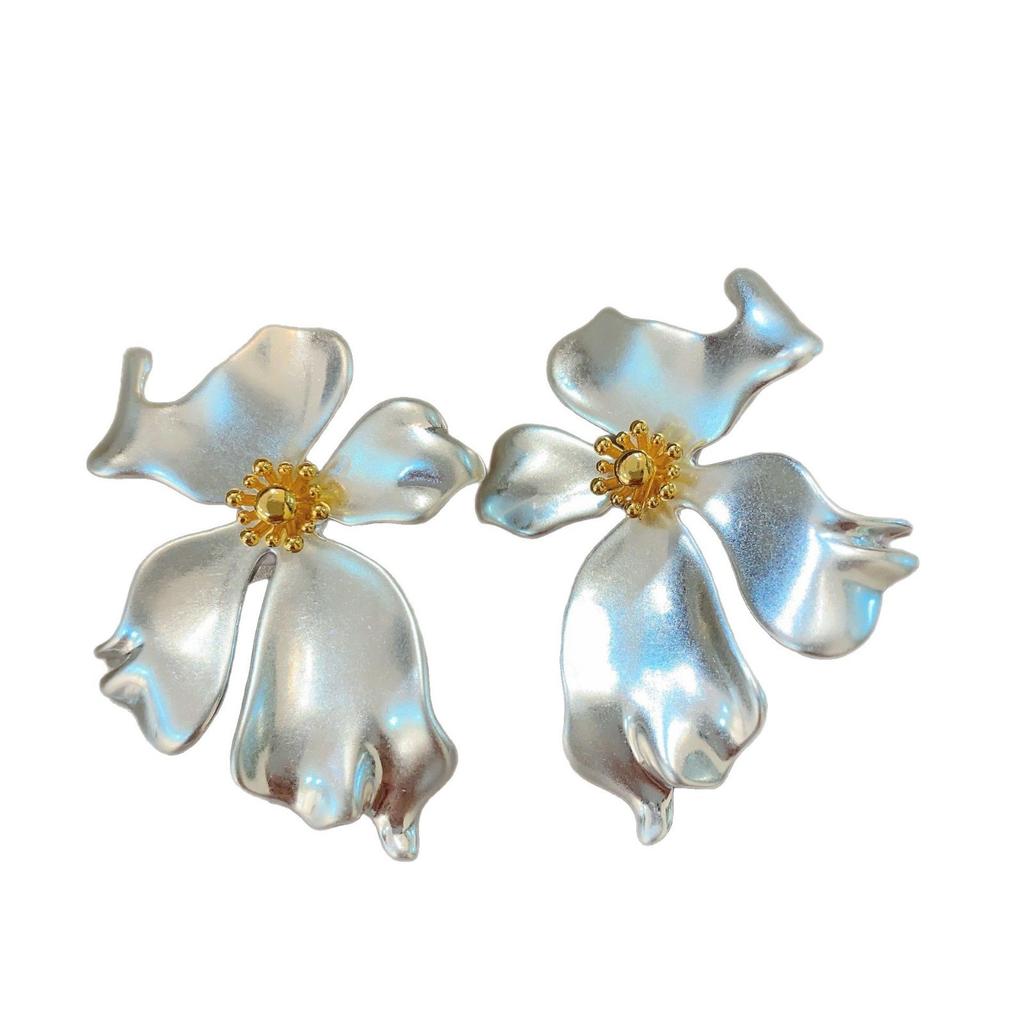 European and American Metal Petal Earrings Irregular Atmosphere Earrings Korean Personality Versatile Stud Earrings Earrings Women