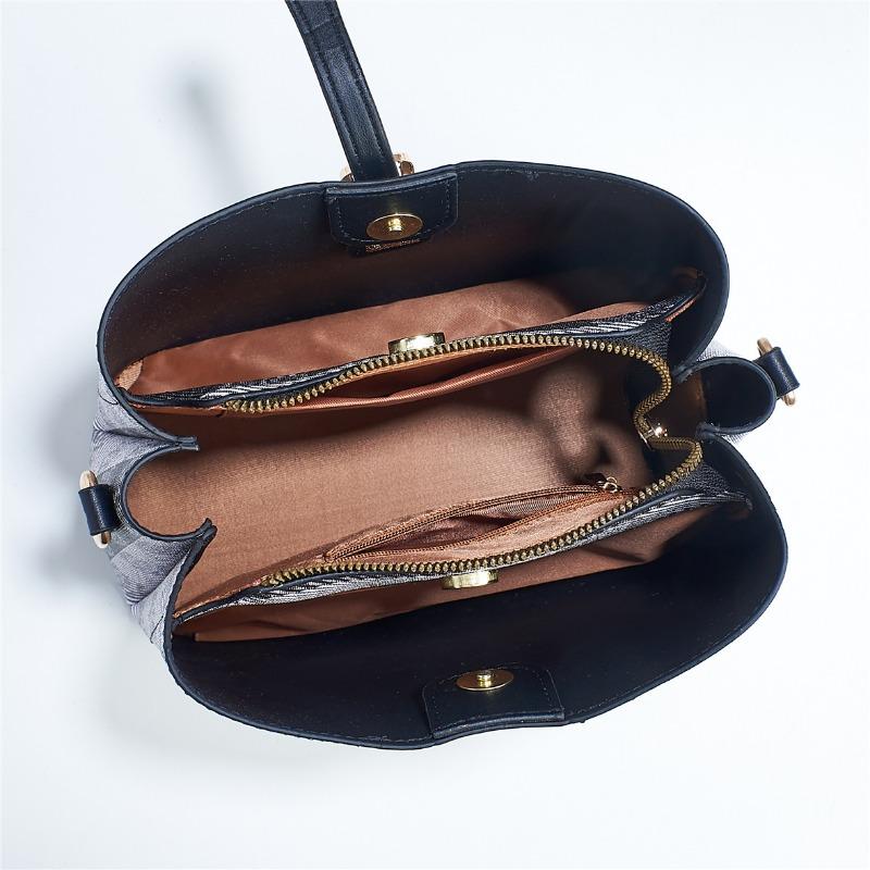 Single Shoulder Women's Fashionable Checkered Hand-held Bucket Bag Casual Crossbody Bag