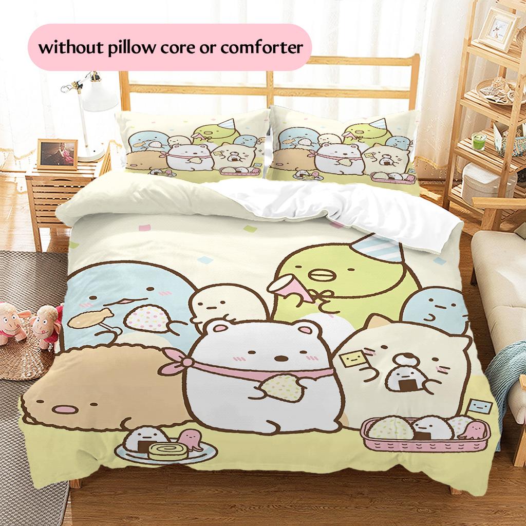 Cute Sumikko Gurashi Pattern Bedding Quilt Set Home Decoration Gift (1 * duvet cover + 2 * pillowcase without core)