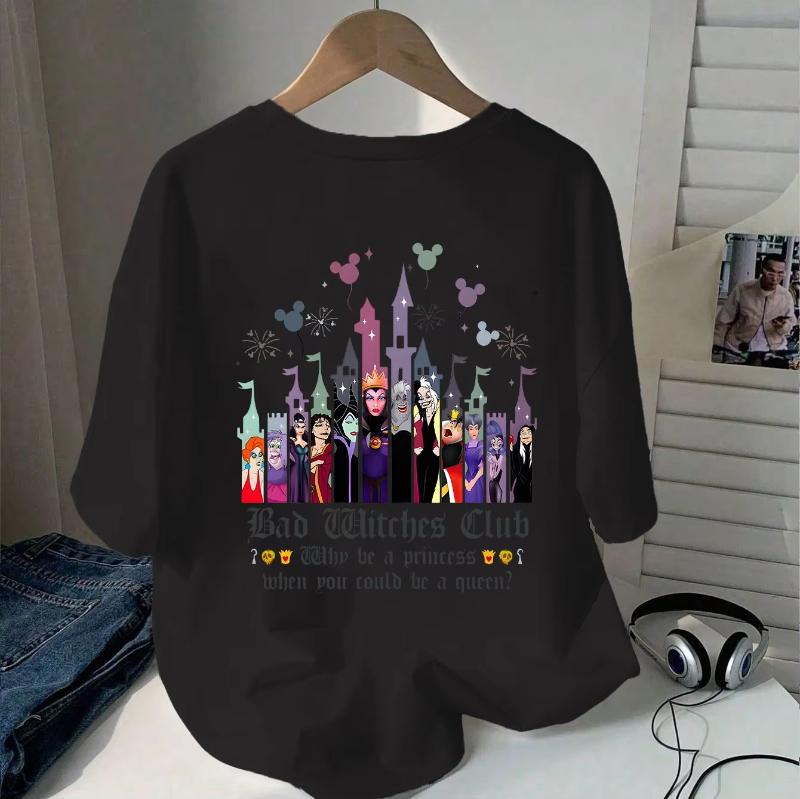 Bad Witches Club Womens Unisex Pattern Tshirt Round Neck Short Sleeve with Colorful Witch Design SpringSummer Tshirt S
