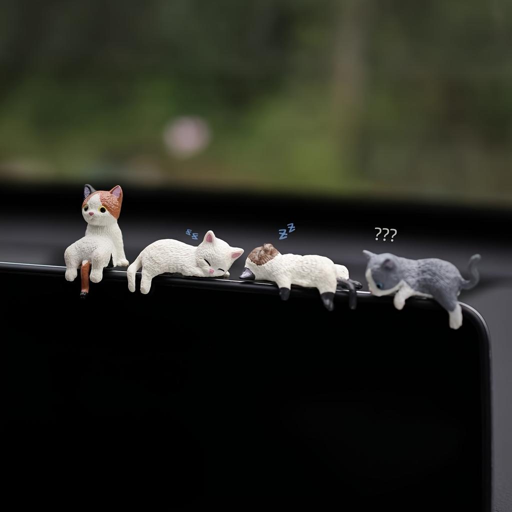 4PCS Car ornament, cute cat, lazy cat, lazy cat, center console screen decoration ornament, rearview mirror, reclining doll