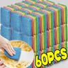 5/60pcs Steel Wire Sponge Wipe Non-stick Oil Brush Double Sided Cleaning Cloth Kitchen Dishcloth Scouring Pad Rag Cleaning Tool