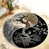 Bohemian Yin Yang Life Tree Pattern Round Rug, Non-slip Floor Mat for Living Room, Bedroom, Bathroom, Holiday Home Decoration