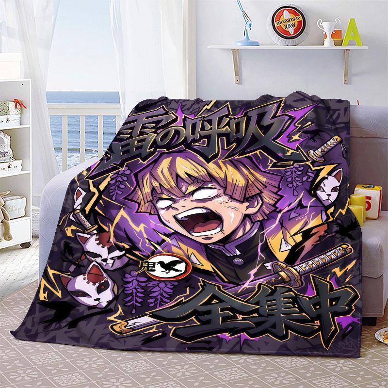 Demon Slayer Cartoon Flannel Blanket Soft Warm Plush Throw for Bed Sofa Couch Lightweight Cozy Winter Travel Decor -QJY