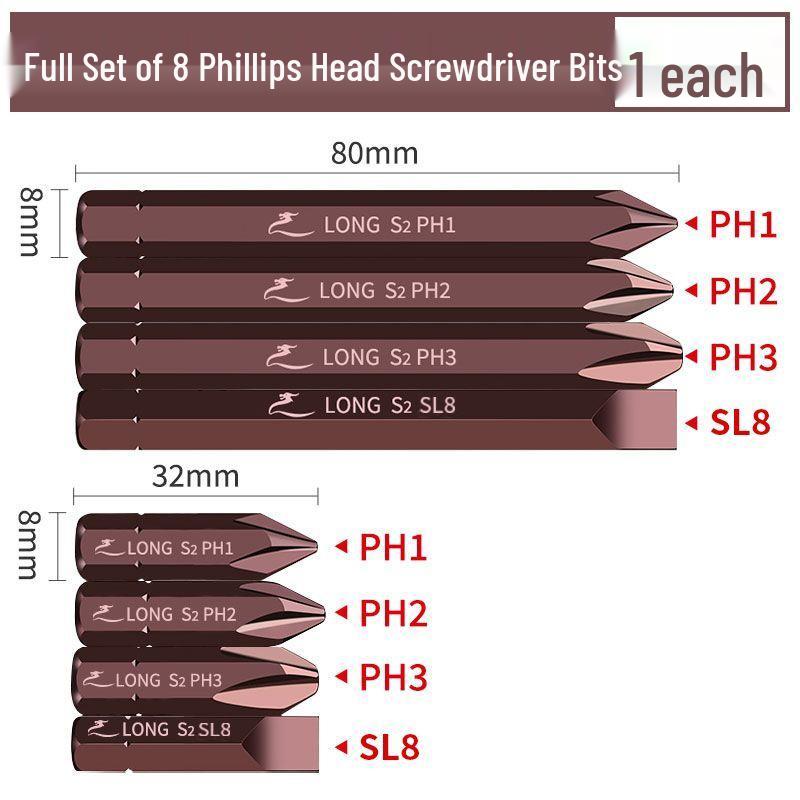 Phillips Flat-head Hex Impact Bit Set - S2 Alloy Steel