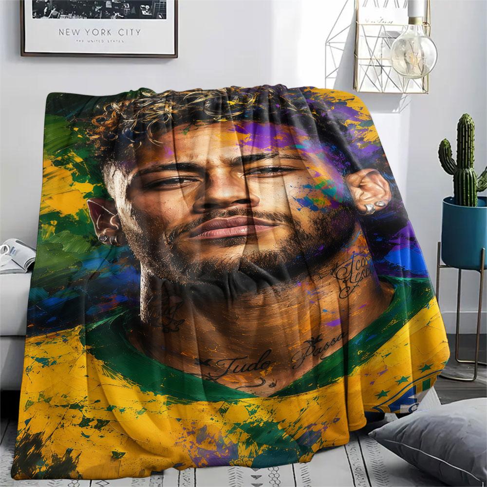 1PC Neymar Jr Patterned Flannel Blanket Suitable For All Seasons for Home Decor Warmth and Comfort Gifts Holiday Present