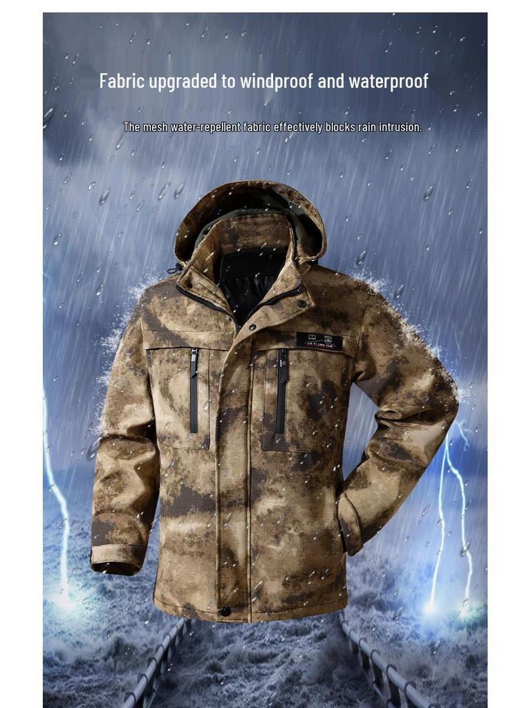 Men's Winter Thickened Velvet Camouflage Jacket - Warm, Wear-Resistant, Cold-Protective Labor Coat for Northeast Conditions.