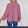 Fashion Spring Autumn Lacework Lantern Sleeve V Neck Solid Color Women Casual Pullover T Shirt Blouse Top