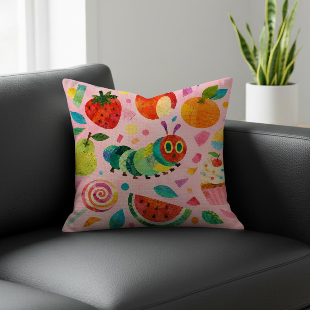 Character The Very Hungry Caterpillar Cushion Cover Natural Linen Pillowcase Set AllinOne Decor for Sofa Bedroom  Chair