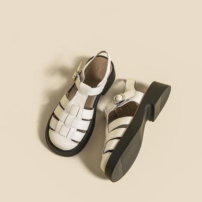 Roman Platform Sandals Women's Summer 2025 New French Retro Baotou Hollow Woven Pig Cage Thick Heel Sandals