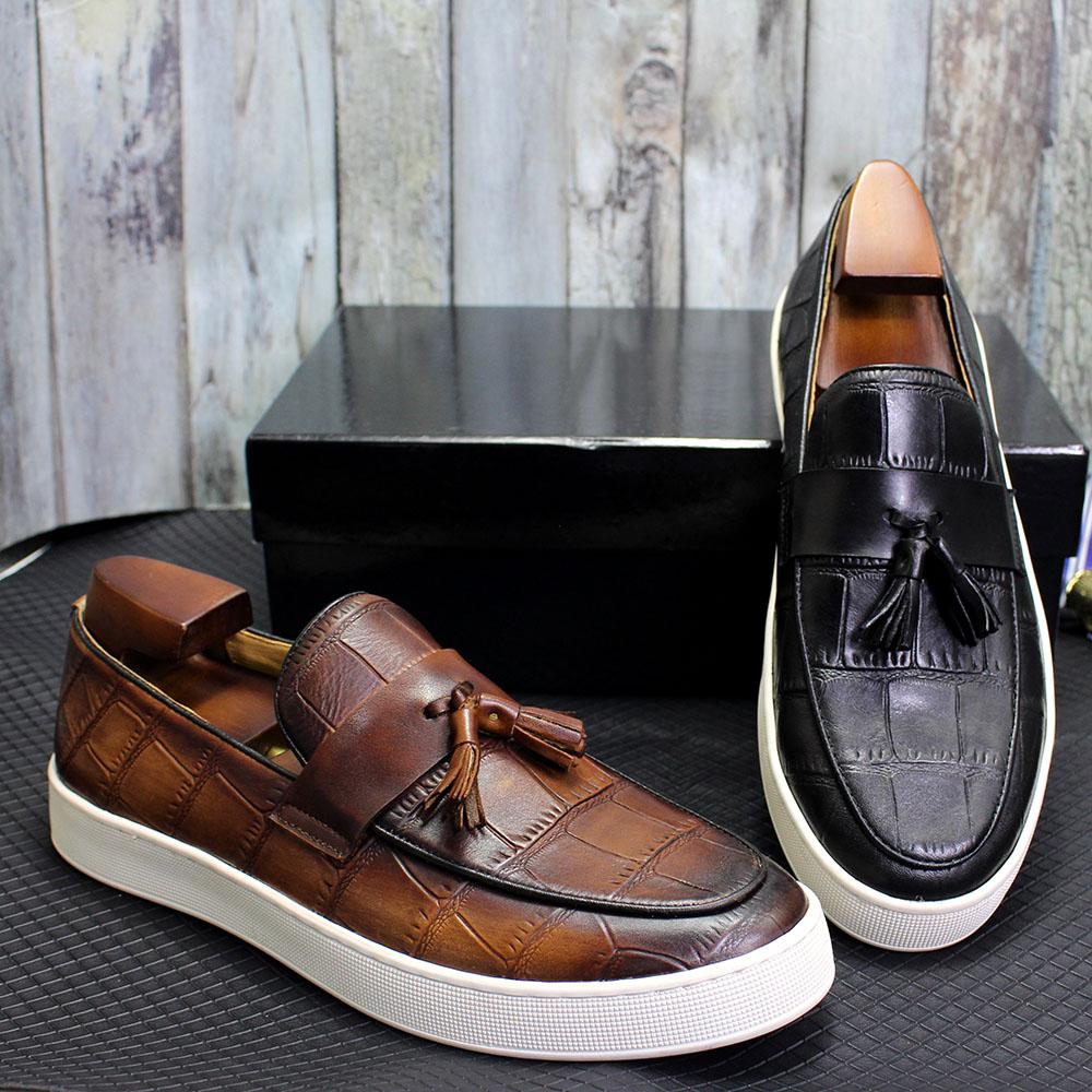 Fashion Big Size 38 to 50 Tassel Loafer Men Casual Shoes Cow Genuine Leather Slip-On Soft Sole Daily Party Shoe Sneakers Wedding Shoes