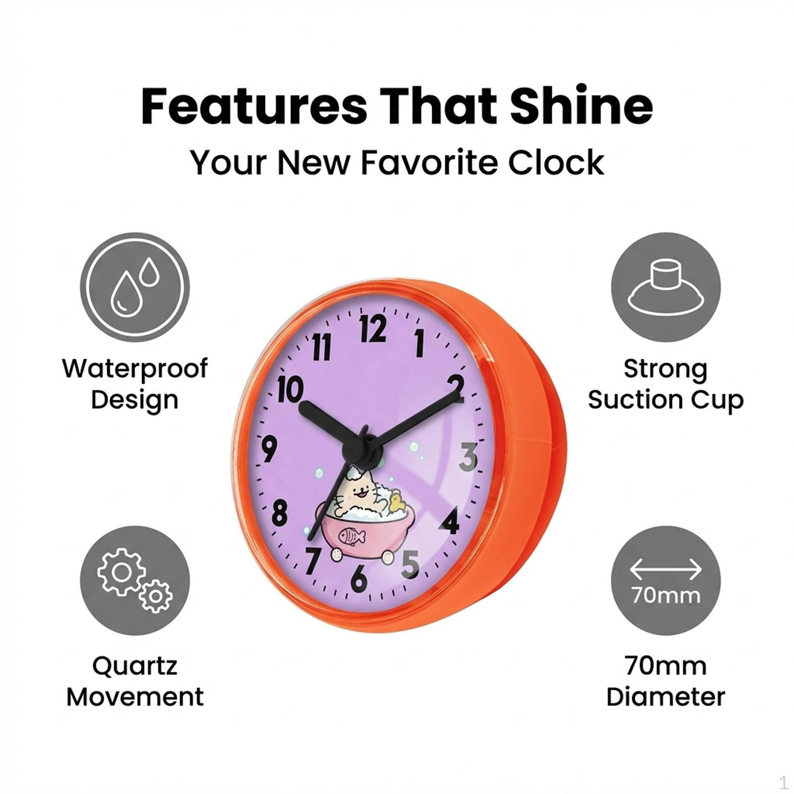 

Clock Waterproof Anti Decorative Small Easy Reading Face for Living Room Mirror Orange