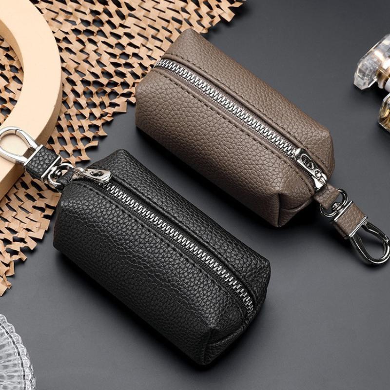 1Pcs Double Zipper Keychain Case Key Coin Pouch Leather Car Key Wallets Key Holder Housekeeper Keys Organizer