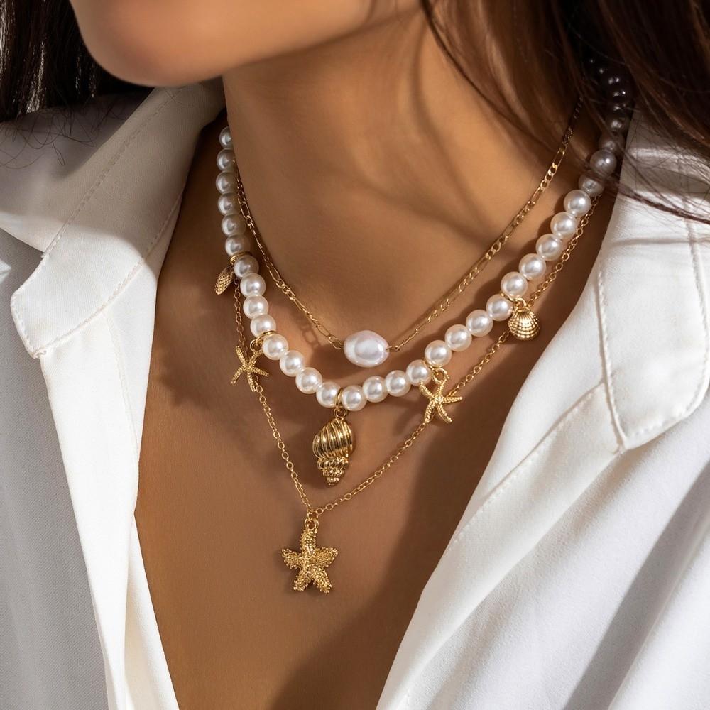 3Pcs/Set Bohemian Shell Pendant Necklaces Multilayer Seashell Choker Beaded Starfish Choker Women