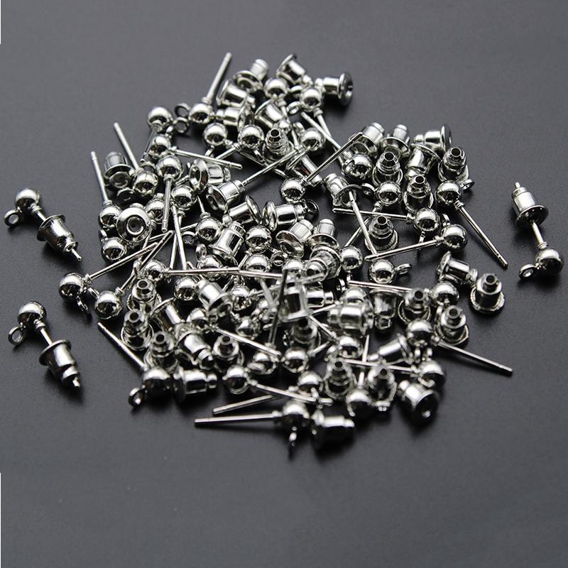 50Pcs/lot 3 4 5mm Gold Silver Ball Beads Stud Earring Ear pin Post Stopper Earplugs For Jewelry Making Findings DIY Accessories