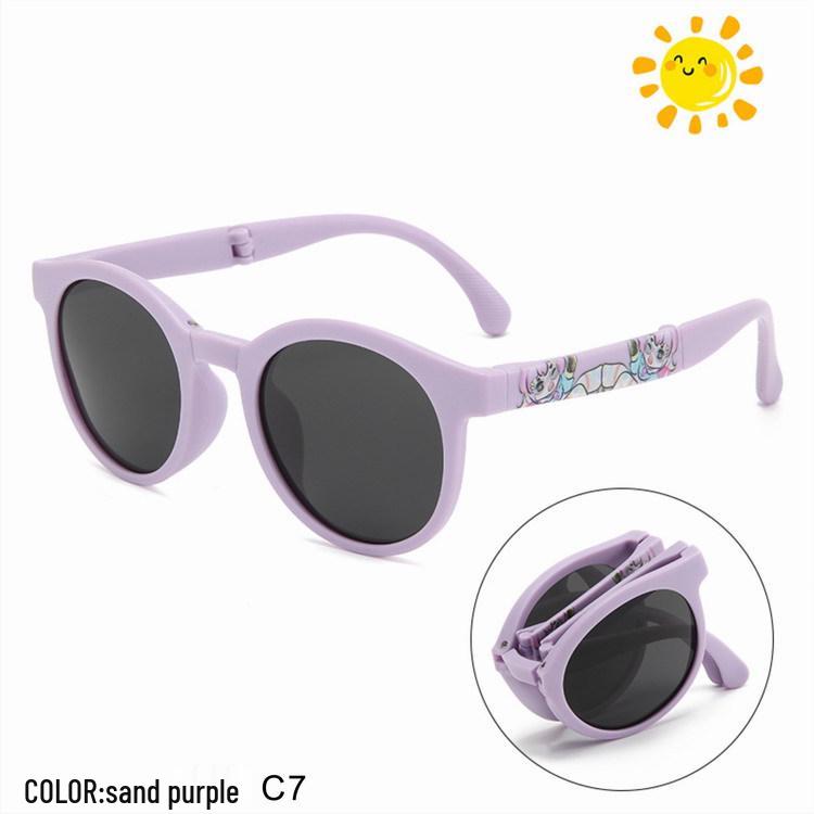 Faltbare polarisierte Sonnenbrille im koreanischen Stil für Kinder - Bequemes, rundes Gestell für Jungen und Mädchen