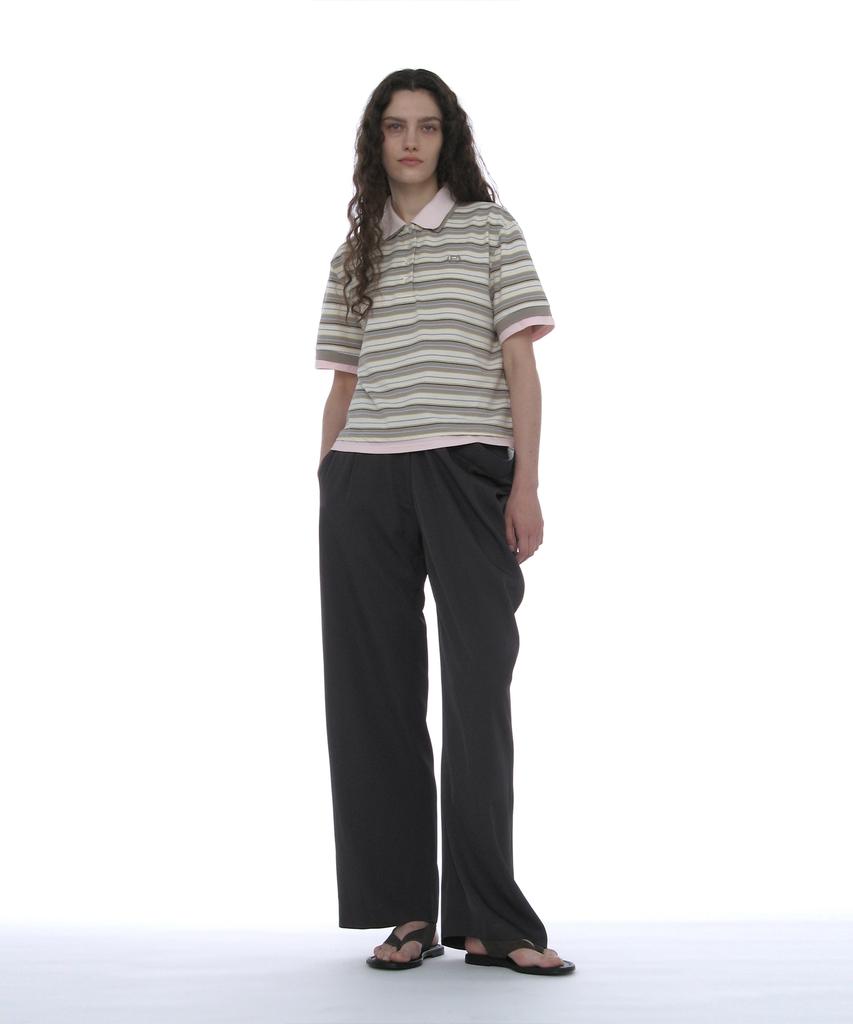 PARTIMENTO WOMEN Double Layered Stripe Polo Tee_Beige