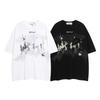 2024 Fuzzy Shadow Pattern Trend Short Sleeve American Trend New Teen Trend Crew Neck Loose T-Shirt Men's Clothing