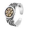 Adjustable Open Ring Men Women Vintage Sunflower Design Six Words Mantra Geometric Statement