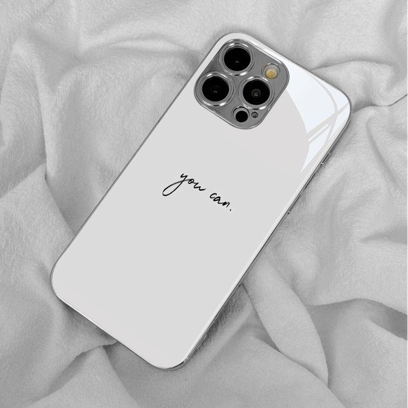 Minimalist black letter glass phone case suitable for iPhone 17 16 15 14 13 12 11 Pro Max Plus shockproof back cover