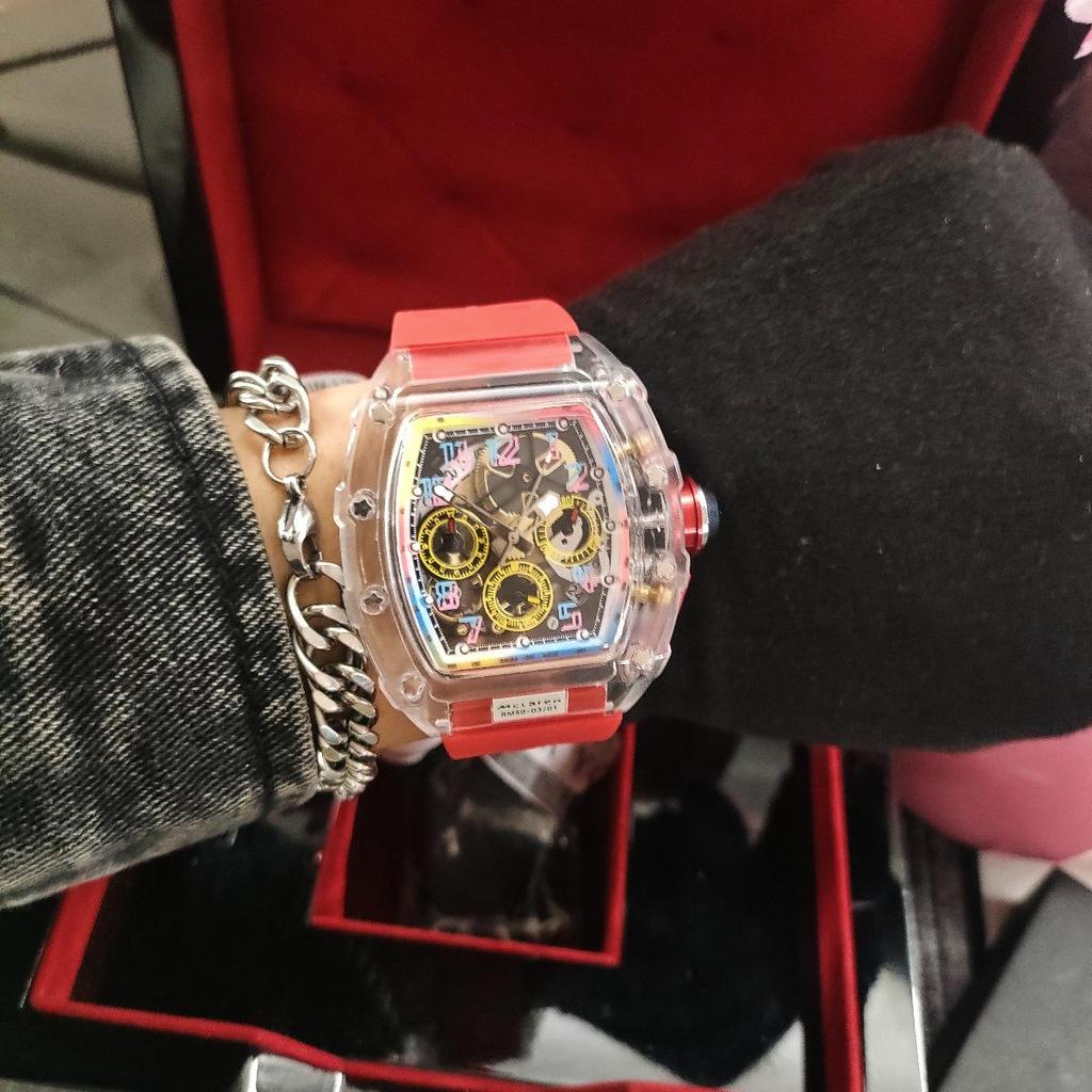 Colorful Transparent Multifunctional Chronograph Quartz Watch with Calendar and Tourbillon for Men and Women