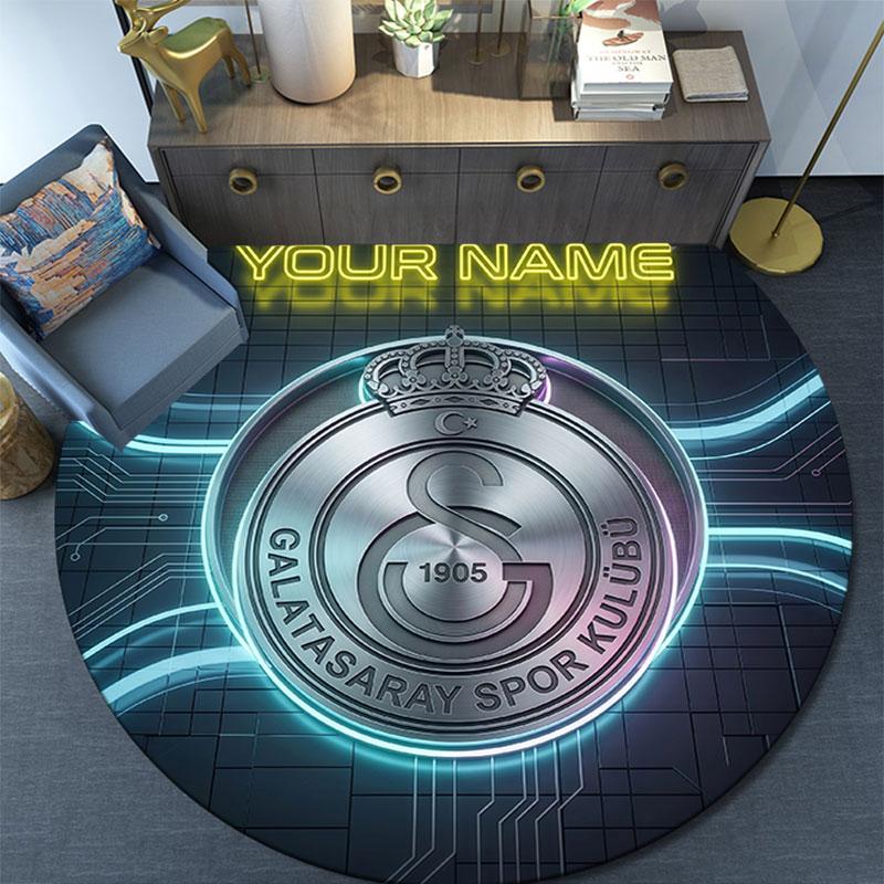 Custom Name,Galatasaray S.K pattern round rug,Carpet Rug for Living Room Bedroom Playroom ,Non-slip Floor Mat,Holiday Gifts and Birthday Gifts.