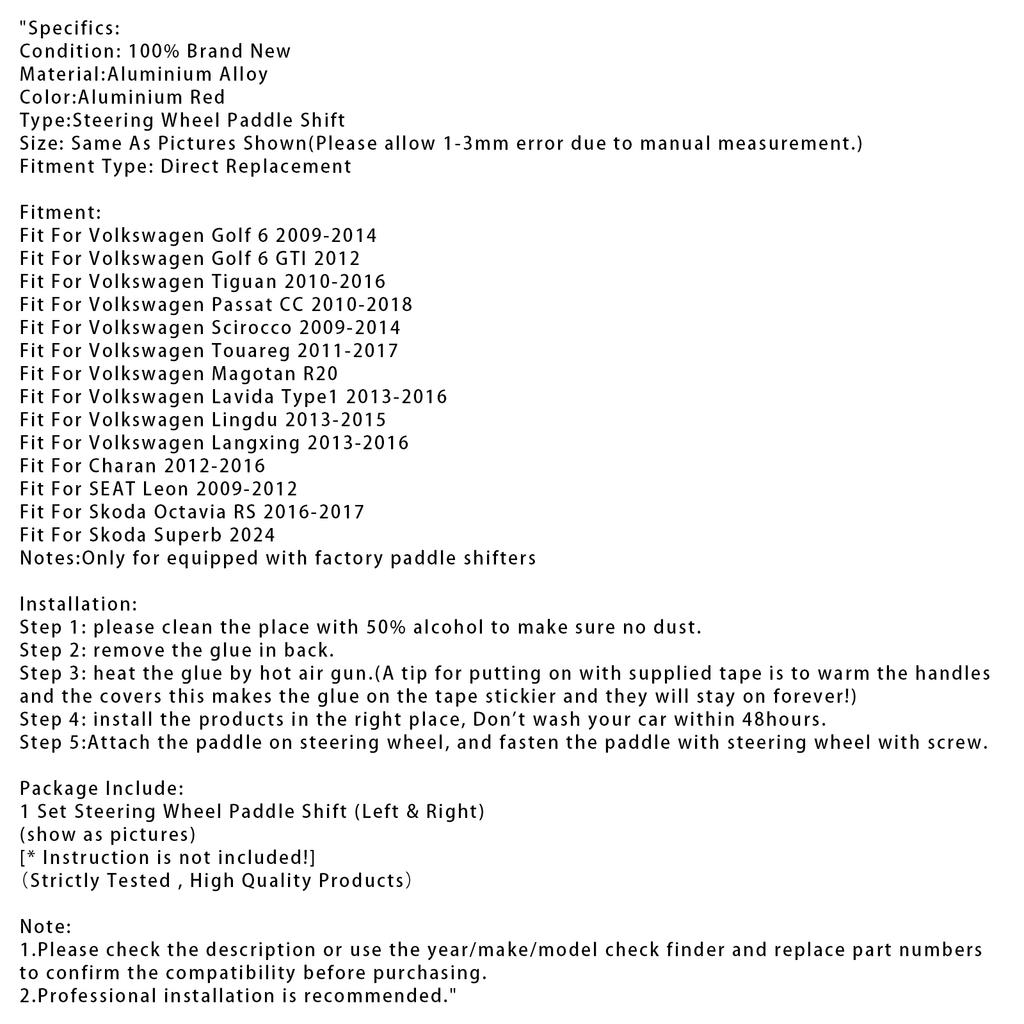 Förlängning av rattpaddlar för VW Golf 6 Tiguan CC Aluminium Röd