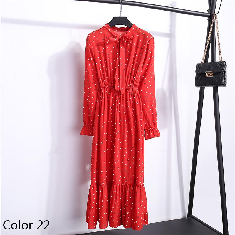 

Весенне-осеннее шифоновое платье с принтом женское с цветочным принтом и бантом с длинным рукавом SML XL XL