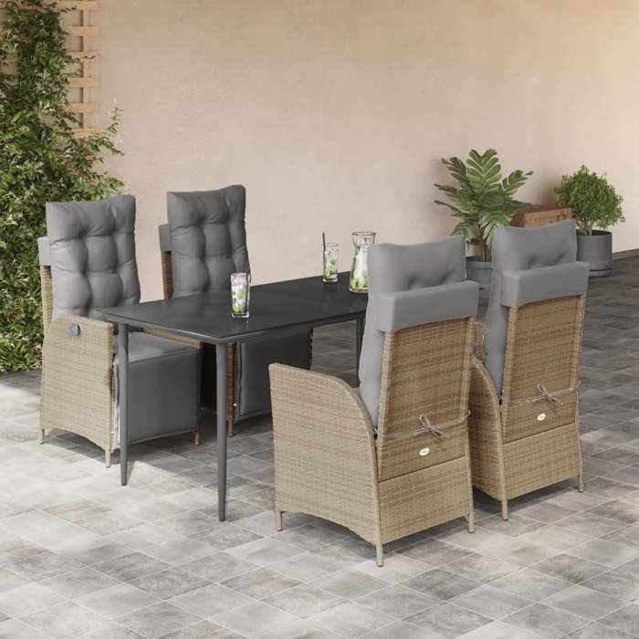 VidaXL Garden Dining Set with Cushions 5 Pcs, Table and Chairs with Adjustable Backrest and Footrest, Furniture 3213451