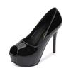 E-Commerce Damenschuhe Lackleder Fischmaul High Heels Dünne Absätze Damen Wasserdichtes Plateau Flacher Mund Einzelne Schuhe Sexy Nachtclub Schuhe