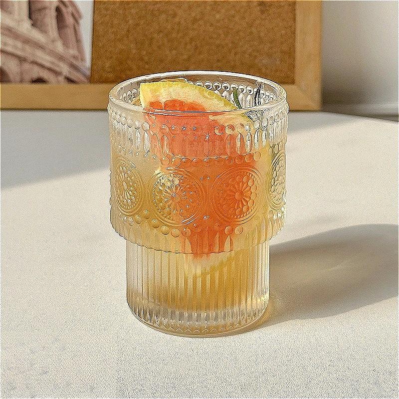 200ml Latte Coffee Cups Retro Sunflower Pattern Glass Cup Creative Wine Glass Transparent Juice Beverage Cups Drinking Glasses