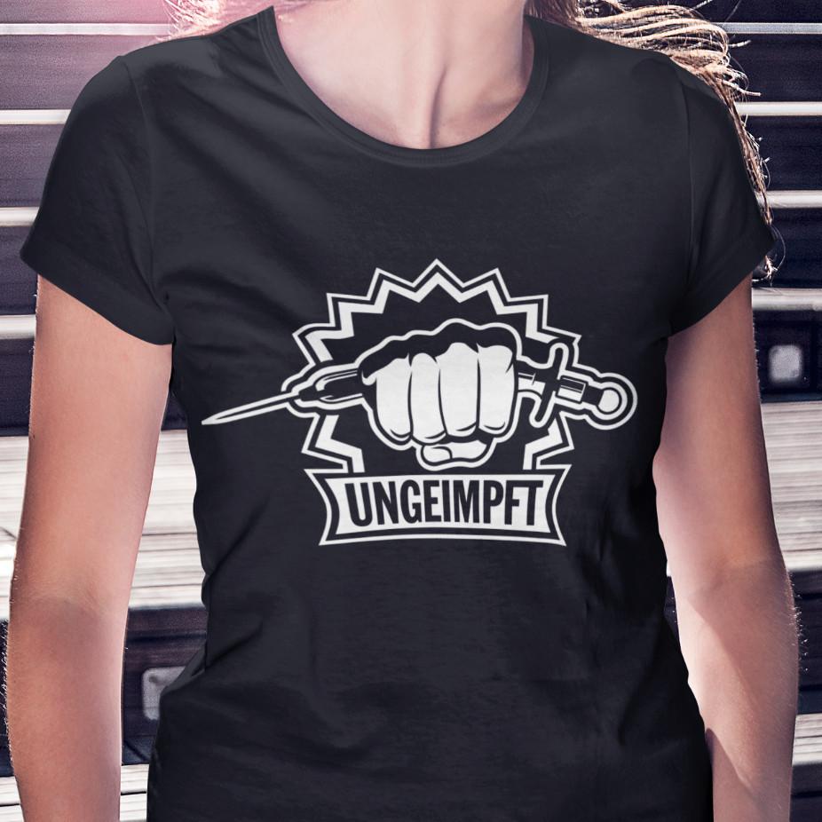 

UNVACCINATED Corona Vaccination Statement Demo Funny Sayings Comedy Womens T-Shirt 2XL