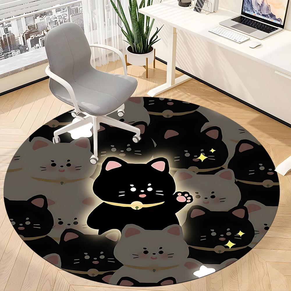 1pc Cats Luck Office Round Area Rug, Under Office Chairs Bedroom Living Room Home Decor, Room Deco