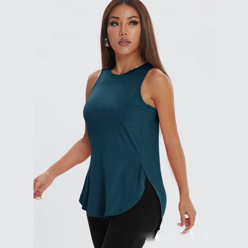 Workout Tank Top For Women With Side Slits Polyester Fabric For Yoga And Running