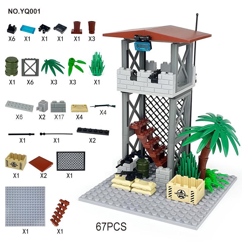 Small particle block War building military outpost lookout towers Shooter Props model bricks  building blocks toy